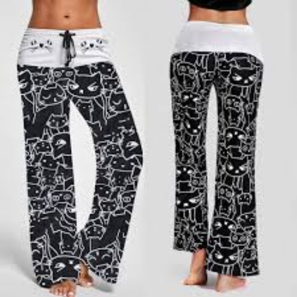 Fashion Pants - Fashion NWOT Casual Wide Leg Cat Print Pants M